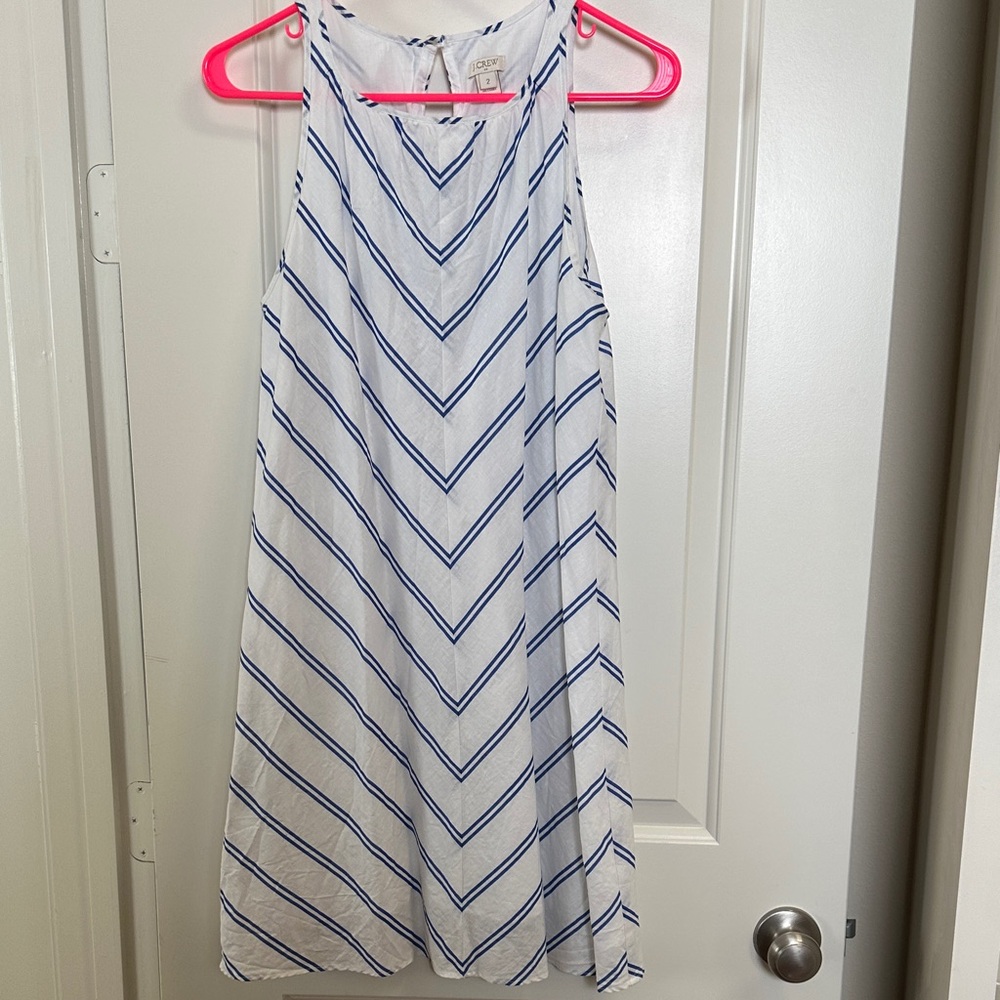 White and Blue Striped Sleeveless Dress